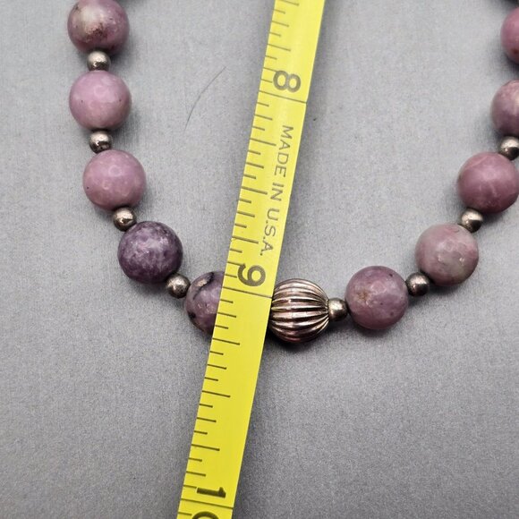VTG Rhodonite 8mm Beaded Necklace 18" Sterling Silver Spring Clasp & Spacers - Picture 5 of 7